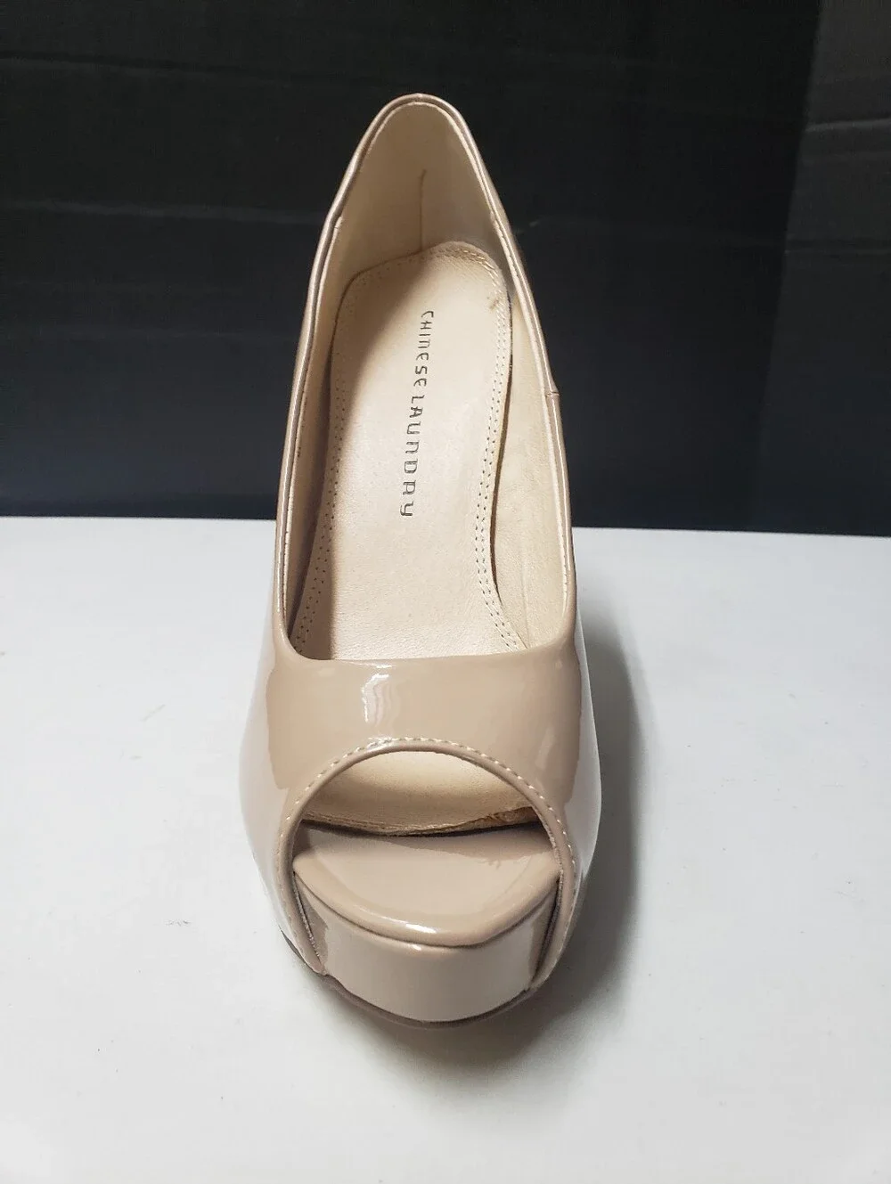 Chinese Laundry Nude Patent Peep-Toe Platform Pump